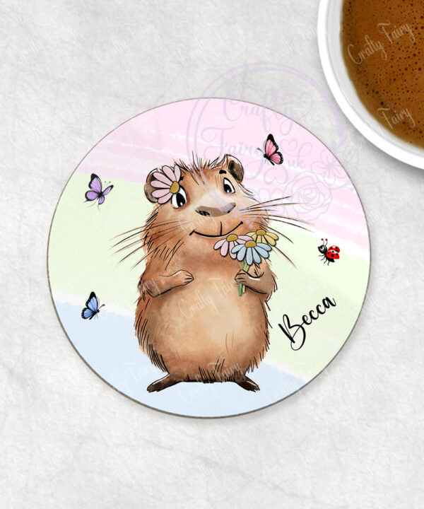 personalised capybara with daisies coaster gift