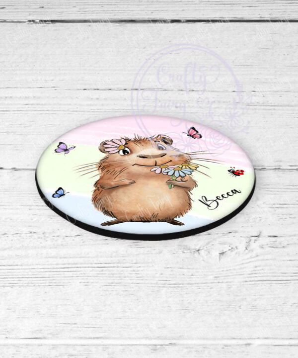 personalised capybara with daisies coaster gift