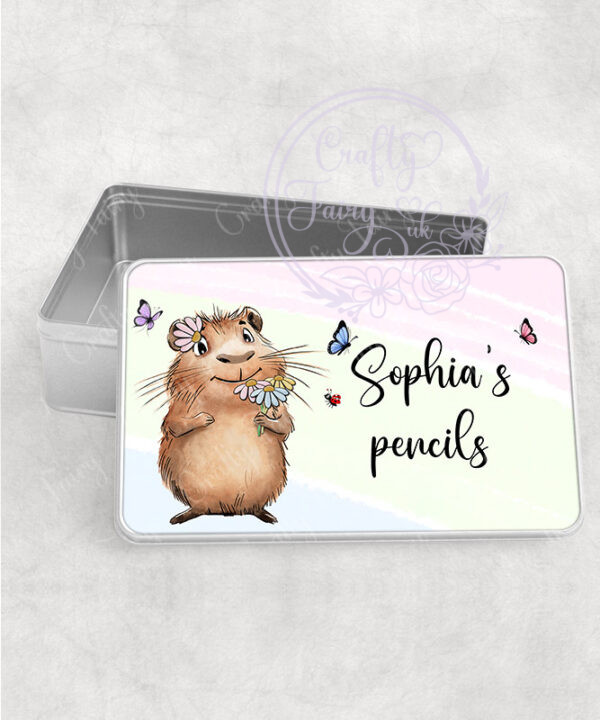 personalised capybara with daisies medium tin