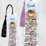 personalised highland cow with pink lily flowers metal bookmark