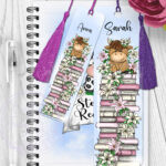 personalised highland cow with pink lily flowers metal bookmark
