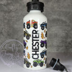 personalised bright monster trucks boy's 600ml water bottle