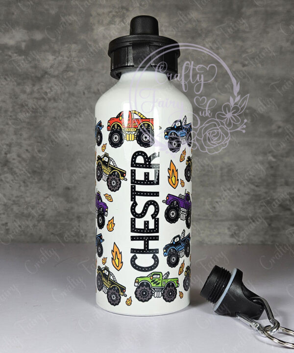 personalised bright monster trucks boy's 600ml water bottle