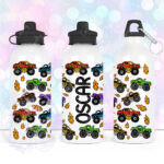 personalised bright monster trucks boy's 600ml water bottle