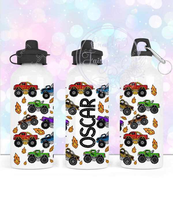 personalised bright monster trucks boy's 600ml water bottle