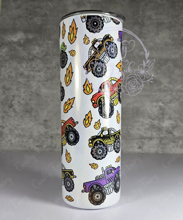 personalised bright monster trucks boy's 600ml 20oz straight tumbler
