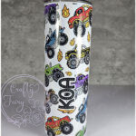 personalised bright monster trucks boy's 600ml 20oz straight tumbler