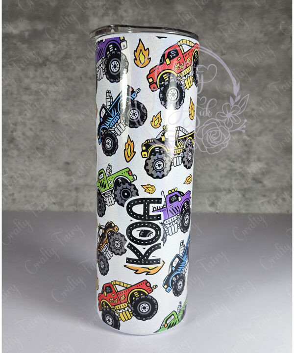 personalised bright monster trucks boy's 600ml 20oz straight tumbler