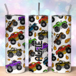 personalised bright monster trucks boy's 600ml 20oz straight tumbler