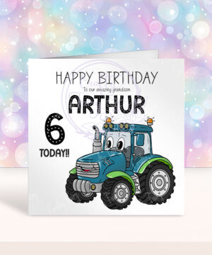 personalised bright tractors boy's birthday card