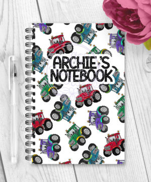 personalised bright tractors boy's a5 notebook gift