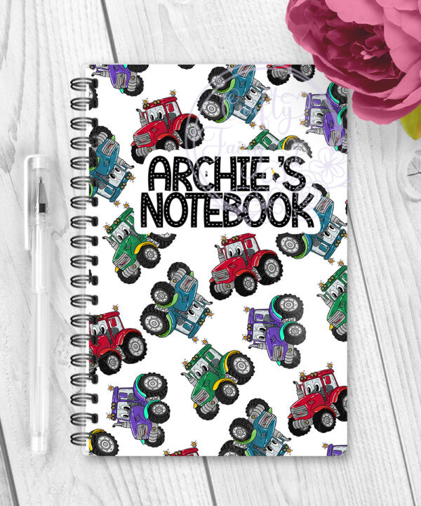 personalised bright tractors boy's a5 notebook gift