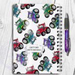 personalised bright tractors boy's a5 notebook gift