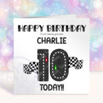 personalised motor racing road boy's birthday card