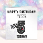 personalised motor racing road boy's birthday card