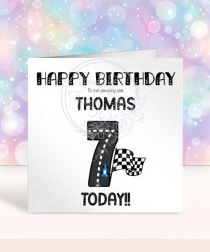 personalised motor racing road boy's birthday card
