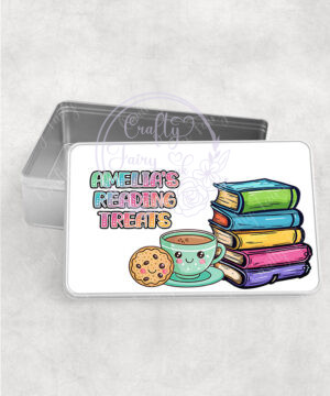 personalised book lover reader medium rectangular tin
