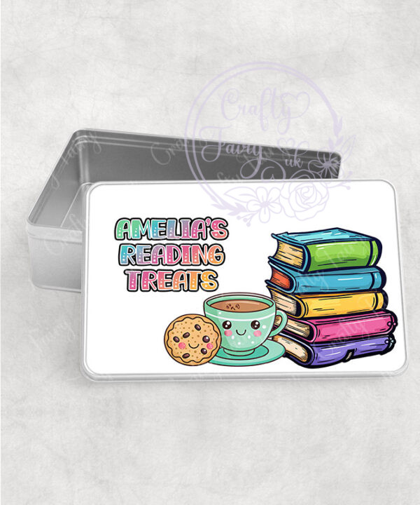 personalised book lover reader medium rectangular tin