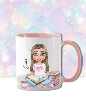 personalised young girl book lover reader in pink mug gift