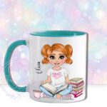 personalised young girl book lover reader in pink mug gift