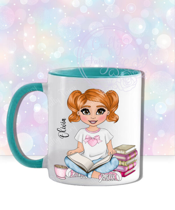 personalised young girl book lover reader in pink mug gift