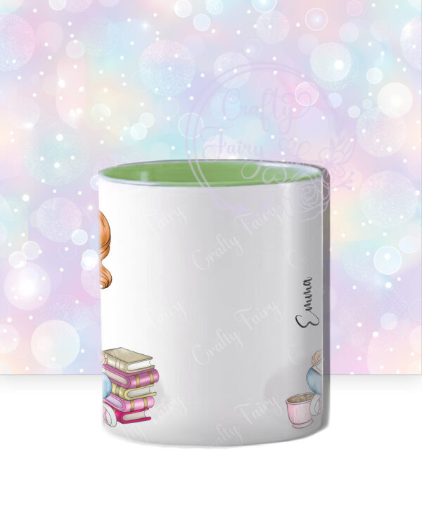 personalised young girl book lover reader in pink mug gift