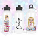 personalised young girl book lover reader in pink 600ml water bottle