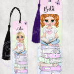 personalised young girl reader and pastel books metal bookmark