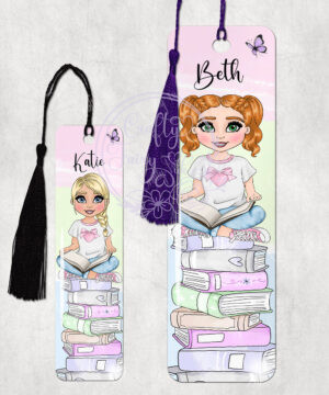 personalised young girl reader and pastel books metal bookmark