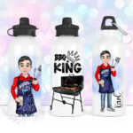 personalised bbq king or grill king dad 600ml water bottle gift
