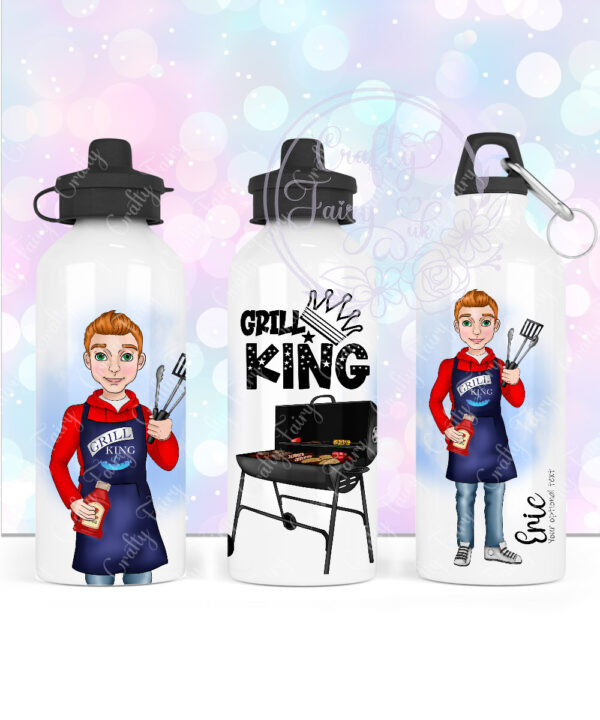 personalised bbq king or grill king dad 600ml water bottle gift