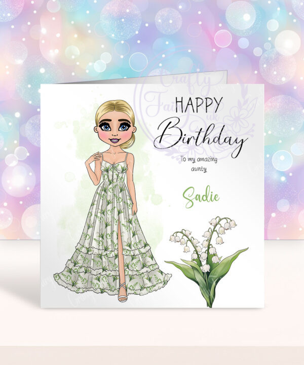 personalised may june lily of the valley birthday card for lady