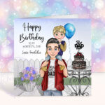 personalised dad with son on shoulders birthday or father's day card