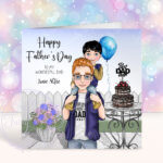 personalised dad with son on shoulders birthday or father's day card