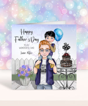 personalised dad with son on shoulders birthday or father's day card