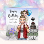 personalised dad with daughter on shoulders birthday or father's day card