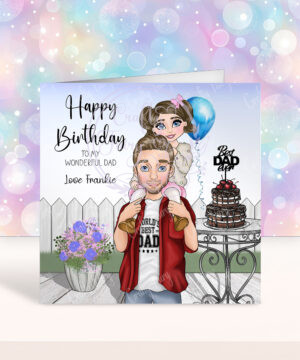 personalised dad with daughter on shoulders birthday or father's day card