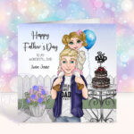personalised dad with daughter on shoulders birthday or father's day card