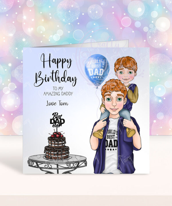 personalised dad with son on shoulders birthday card or father's day card
