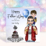 personalised dad with son on shoulders birthday card or father's day card