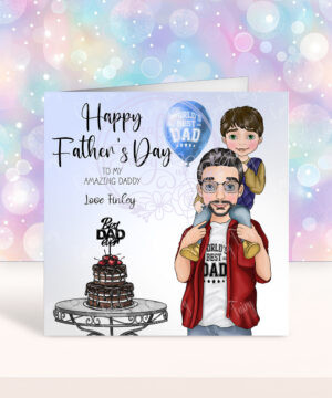 personalised dad with son on shoulders birthday card or father's day card