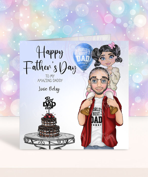 personalised dad with daughter on shoulders birthday card or father's day card