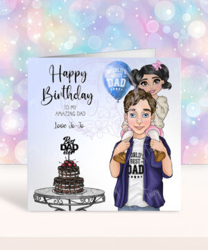 personalised dad with daughter on shoulders birthday card or father's day card