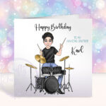 personalised male drummer birthday card or father's day card