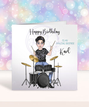 personalised male drummer birthday card or father's day card