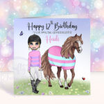 personalised horse jockey girl birthday card