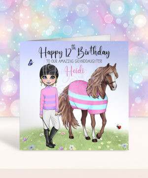 personalised horse jockey girl birthday card