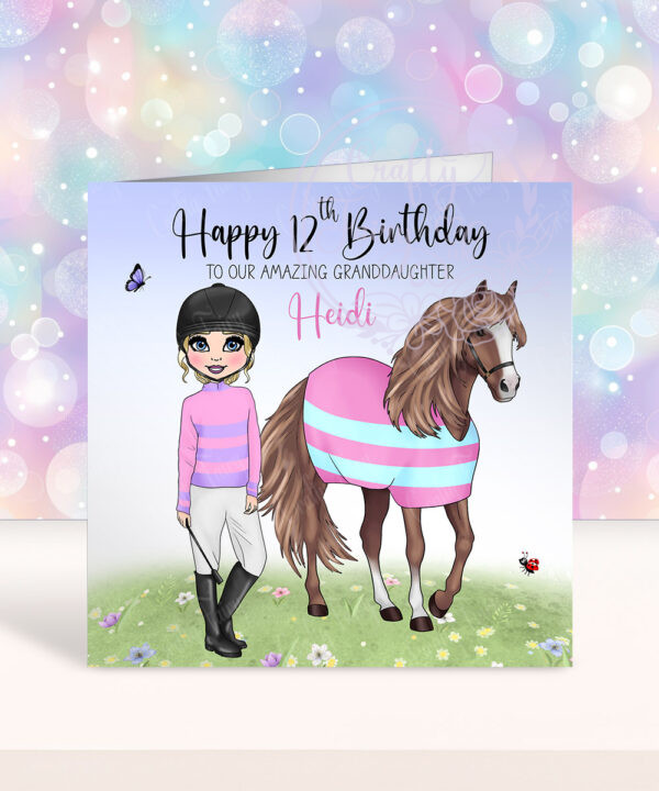 personalised horse jockey girl birthday card