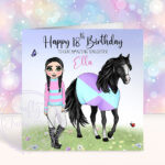 personalised horse jockey girl birthday card
