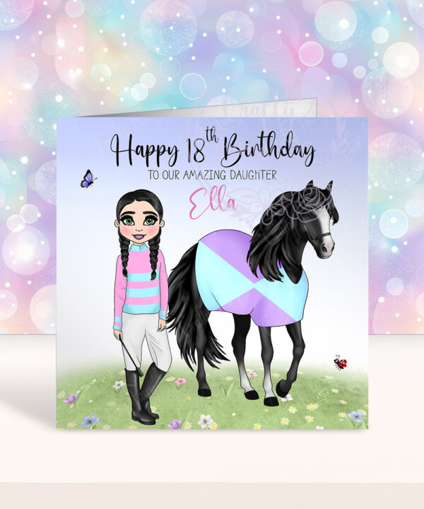 personalised horse jockey girl birthday card